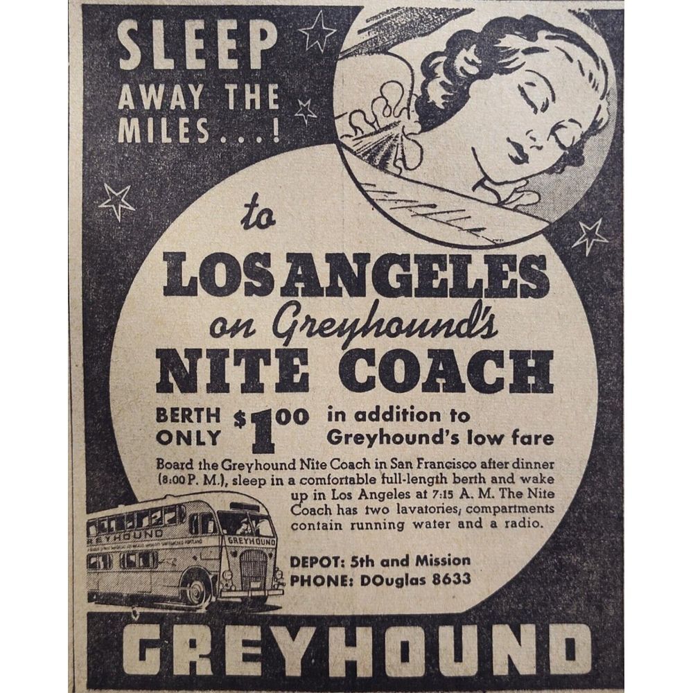 San Francisco Chronicle 1939 Ephemera Greyhound Print Art Ad Newspaper Advert